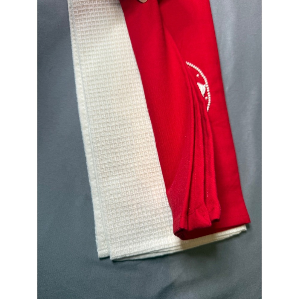 NWT Red White Valentines Day Kitchen Towel Set Heart Rosette Pearl Embroidery - Picture 3 of 3